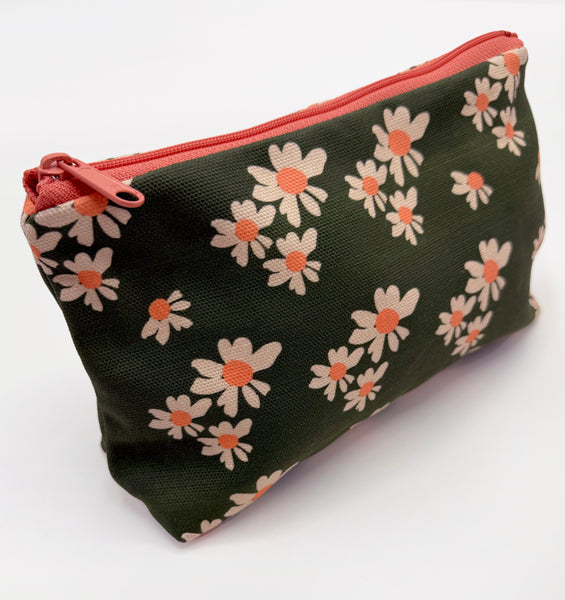 Canvas Daisy Zipper Pouch