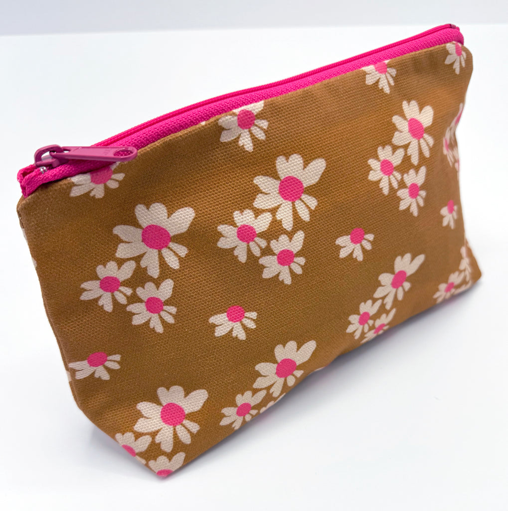 Canvas Daisy Zipper Pouch