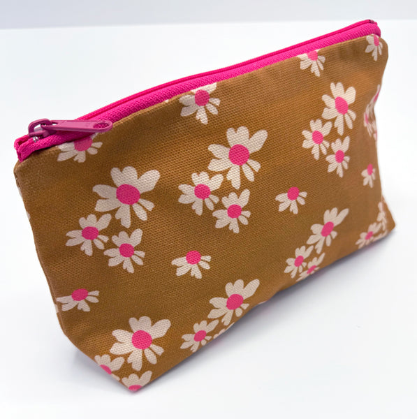 Canvas Daisy Zipper Pouch