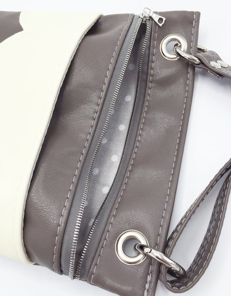 Interior Lining View Grey Vegan Leather Crossbody Bag
