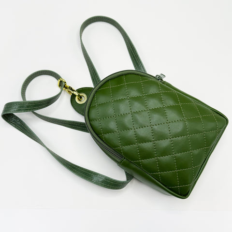 Dark Green Cactus Leather Cross Body Bag with adjustable strap. 