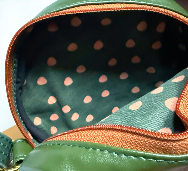 Dark Green and Coral Polka Dot Lining Hand Drawn Cotton Canvas Print by Jillian Darnell
