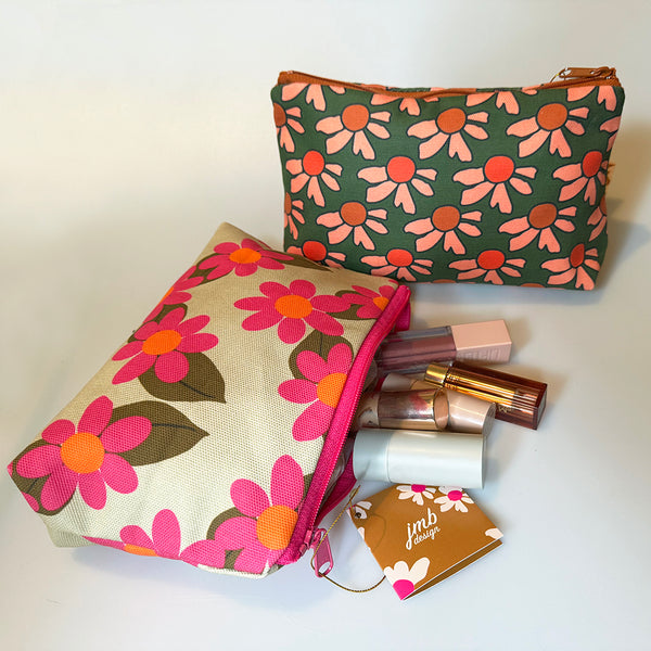 Canvas Daisy Zipper Pouch