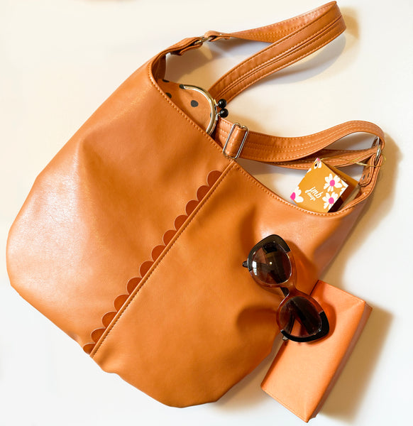 The Twyla Tote - Scallop Detail - Mustard Tone on Tone