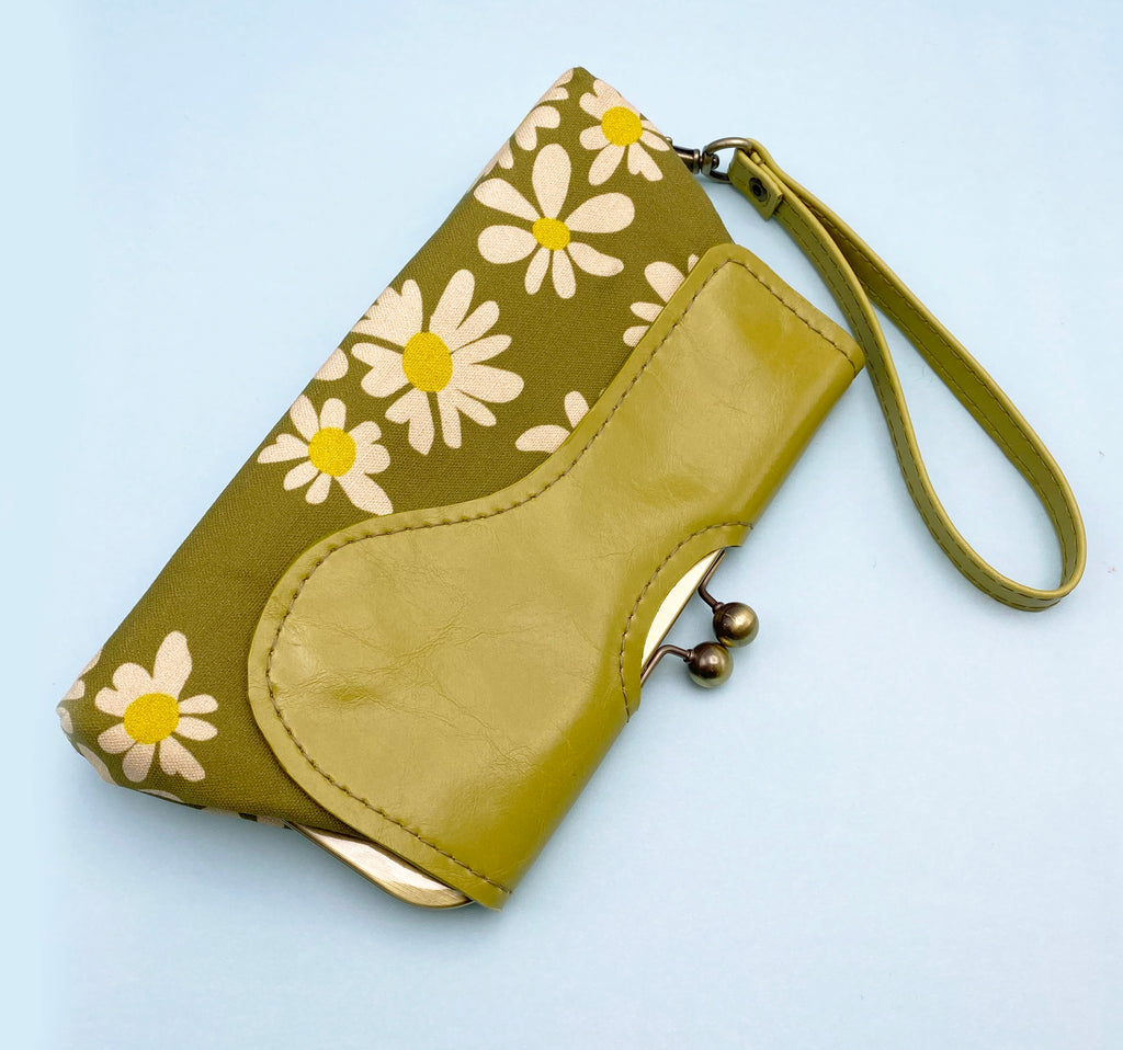The Audrey Wallet Clutch Green + Chartreuse Daisy