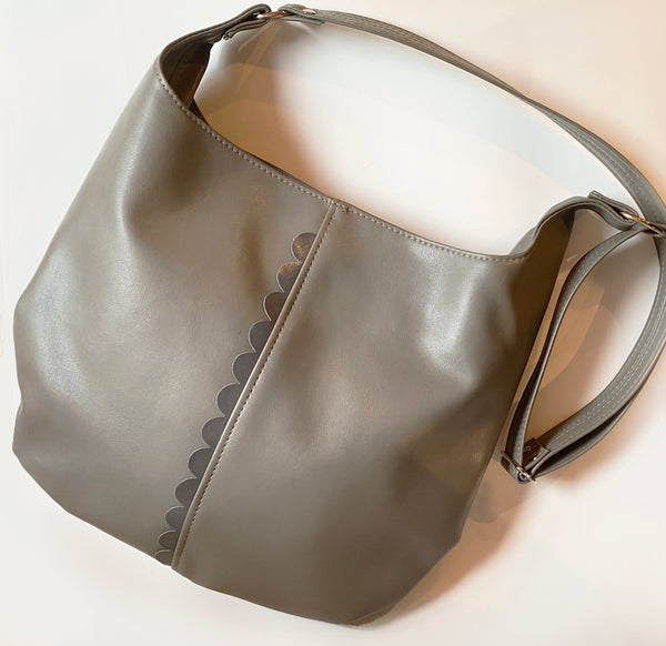 The Twyla Tote - Grey + Grey Patent Scallop