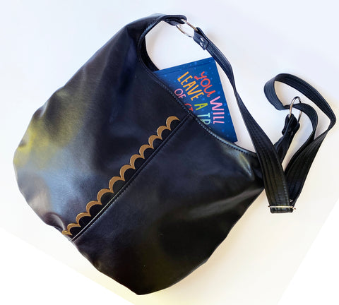 The Twyla Tote - Hand painted double scallop in black + copper