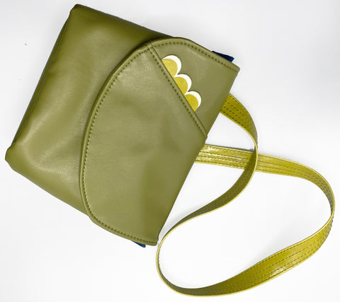 The Kelice Adjustable Cross Body Bag - Double Scallops - Olive Green + Cream